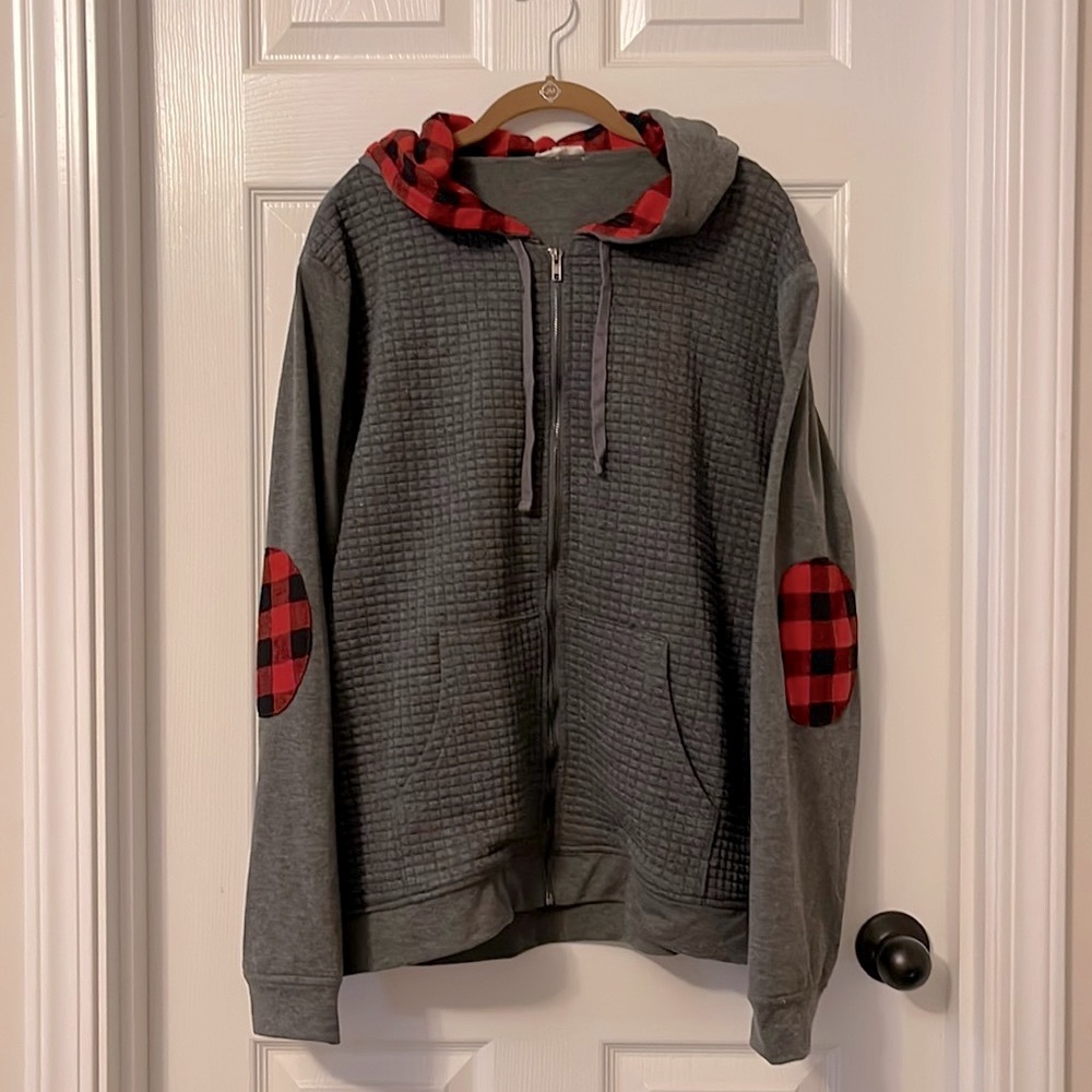 Buffalo Plaid and Charcoal Zip Up Hoodie